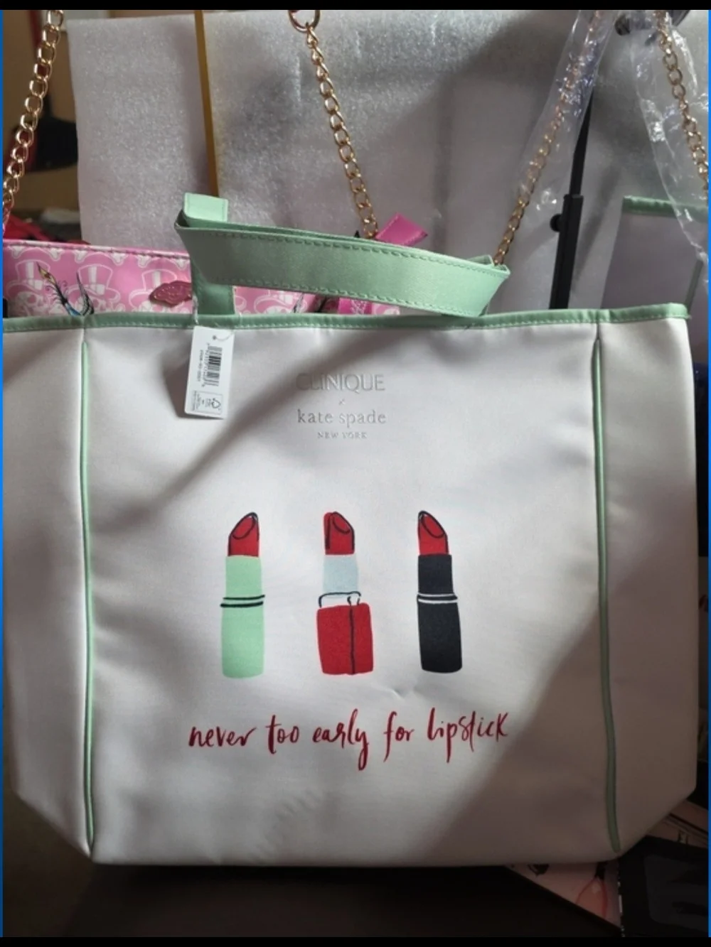 Kate Spade & Clinique White Tote with Lipstick Print